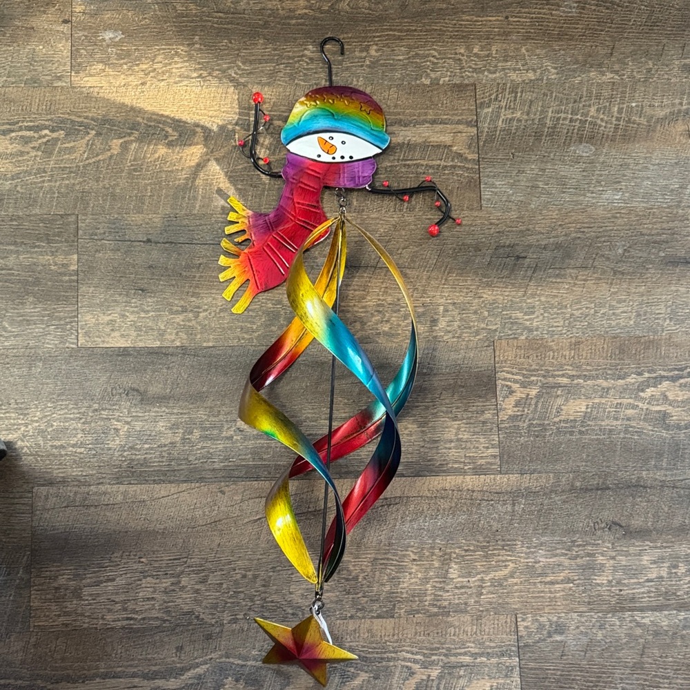 30” Rainbow Snowman Multicolored Metal Wind Spinner Chime New